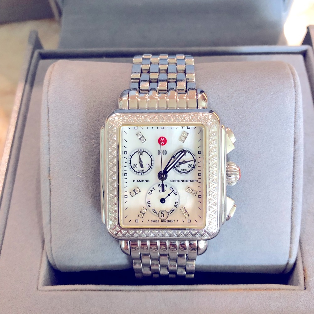 MICHELE Deco Diamond Chronograph with Diamond Bezel & Diamond and MOP Dial